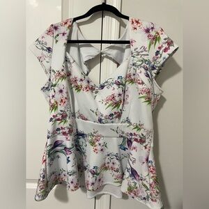 Lindy Bop Women's Charlize Floral Watercolor Peplum Top Size 20 Vintage Inspired